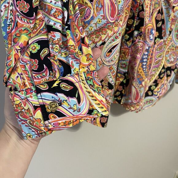 Chaps Womens No Iron Button Up Top Size 2X Long Sleeve Paisley Artsy Office - Picture 5 of 9